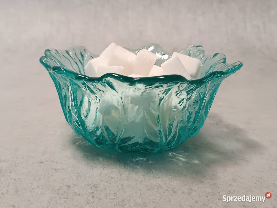 Turkusowa Szklana Cukiernica Cukierniczka Porcelana i szkło Dobrzany