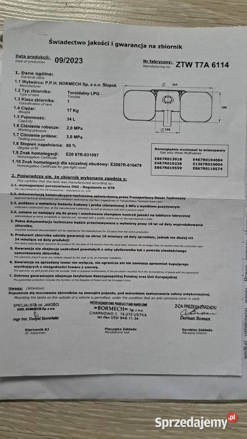 Butla gazowa LPG 34l ważna do 2033