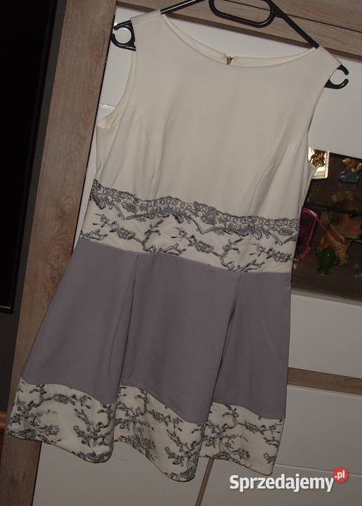 Elegancka haftowana sukienka wesele komunia r40 Rozkloszowana  wielkopolskie Rawicz