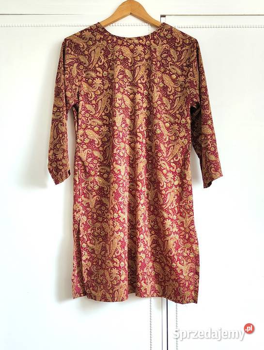 Tunika indyjska kameez kurta S 36 brązowa złota długi