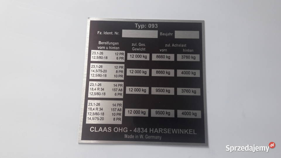 Tabliczka znamionowa Claas dominator Wola Wiewiecka