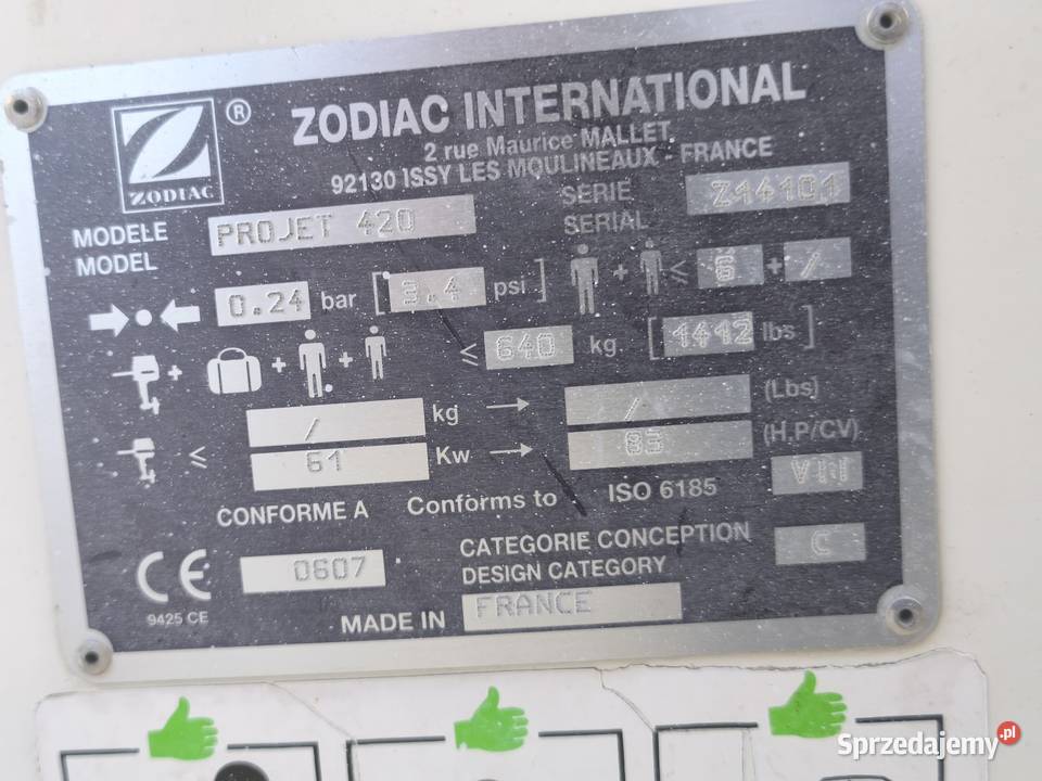 Łódź pontonowa RiB Zodiac 420 Pozostałe