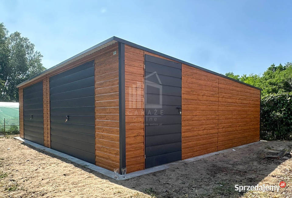 Garaż blaszany 85x6m 2x brama uchylna drzwi okno Czersk