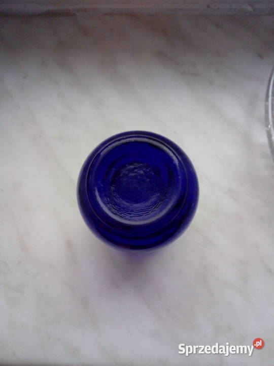 Małe granatowe wazoniki szklane Prl Choszczno