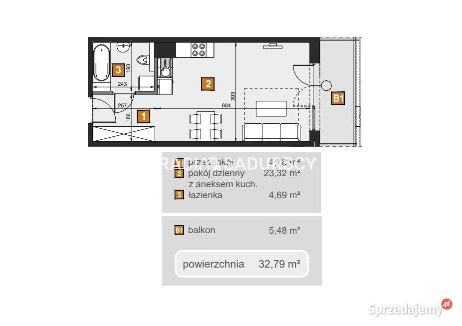 Mieszkanie 3279m2 1 pokojowe Kraków