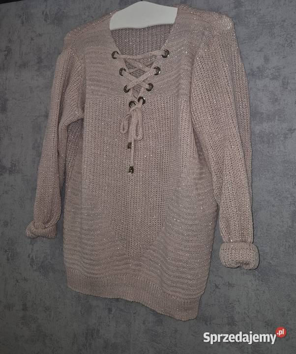 Sweter damski sznurowany pudrowy róż 38M