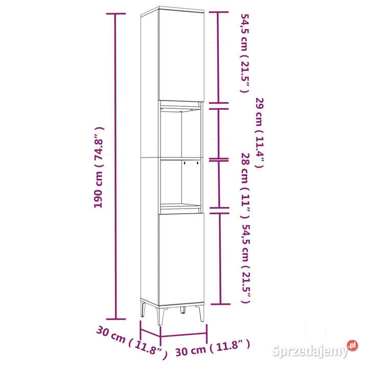 Szafka łazienkowa czarna 30x30x190 materiał Warszawa