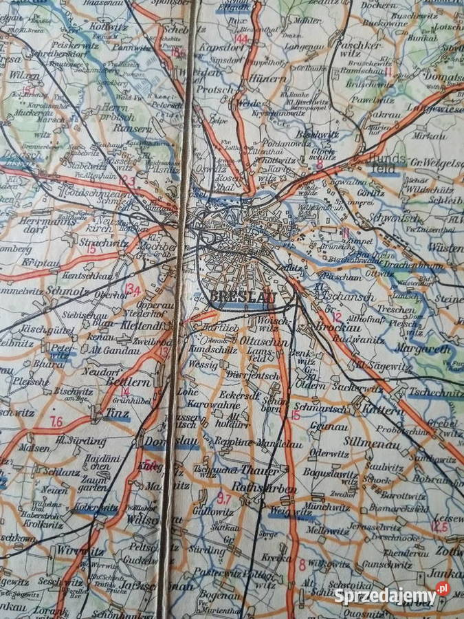 Mapa niemiecka przedstawiająca Breslau Wrocław Dąbrowa Górnicza