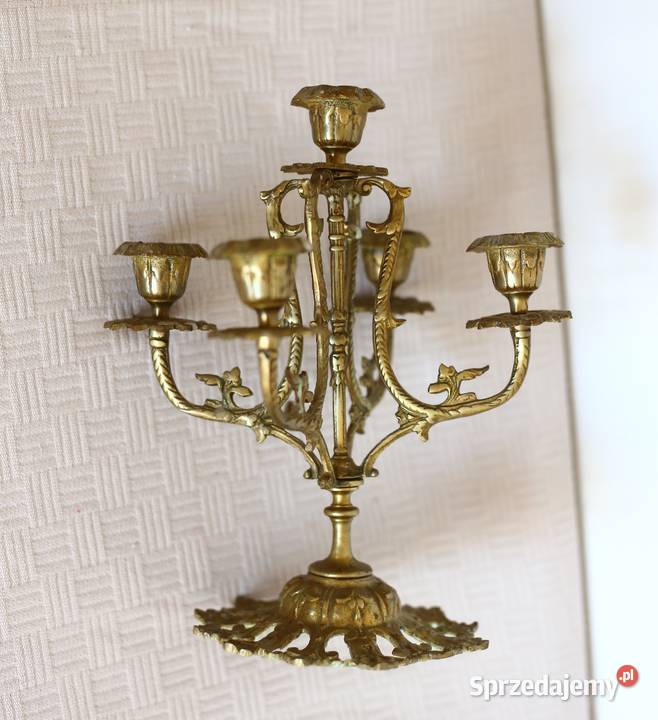 Mosiężny ozdobny świecznik 5 ramienny kandelabr pomorskie