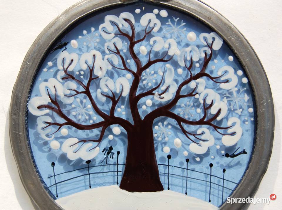 Witraż malowany na szkle zimowe drzewo Witraże Lublin