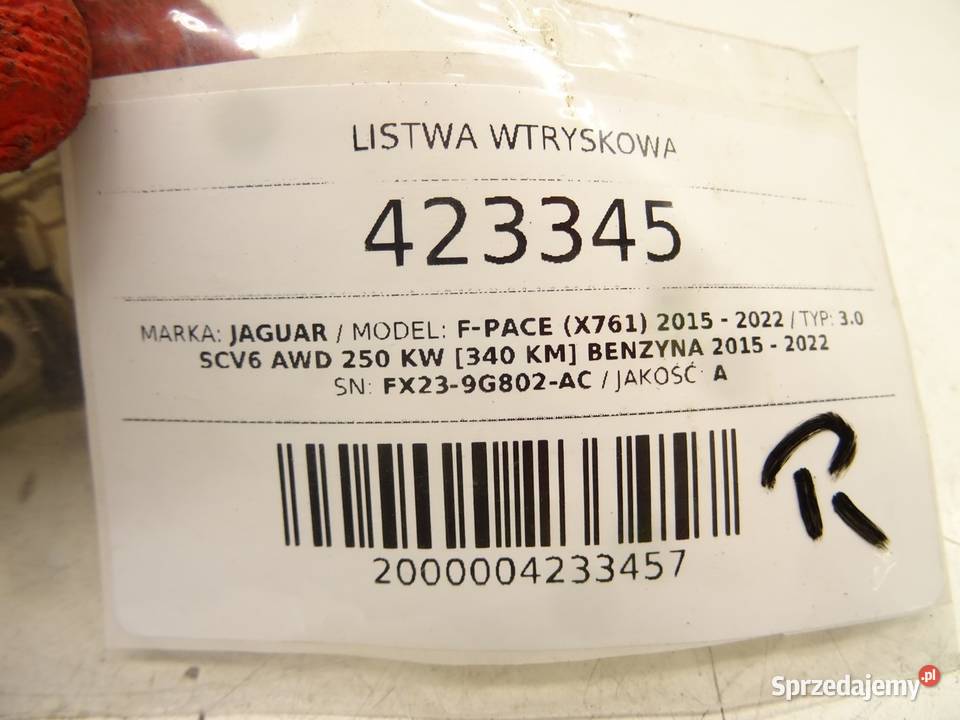 LISTWA WTRYSKOWA JAGUAR FPACE FX239G802AC 30 340 podkarpackie