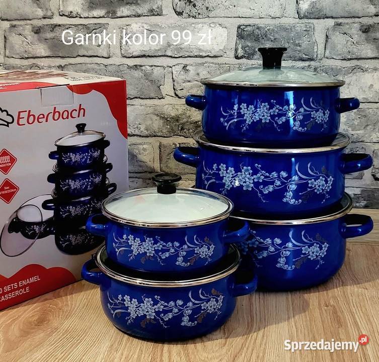 Garnki emaliowane 5 sztuk z pokrywkami rozne zachodniopomorskie Darłowo sprzedam