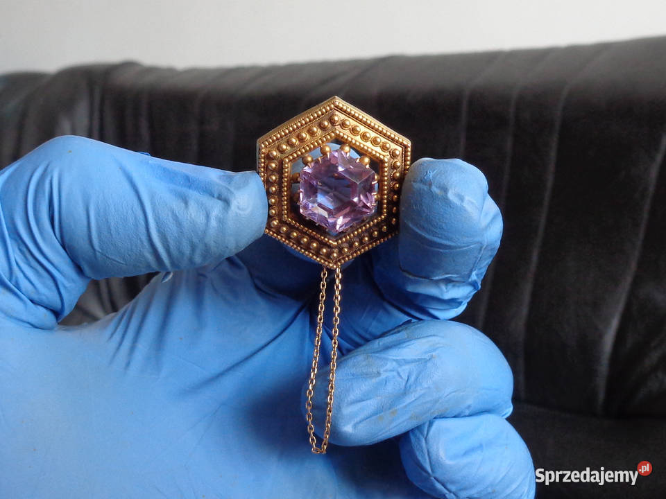 Broszka złota z ametystem złoto Brzeg sprzedam