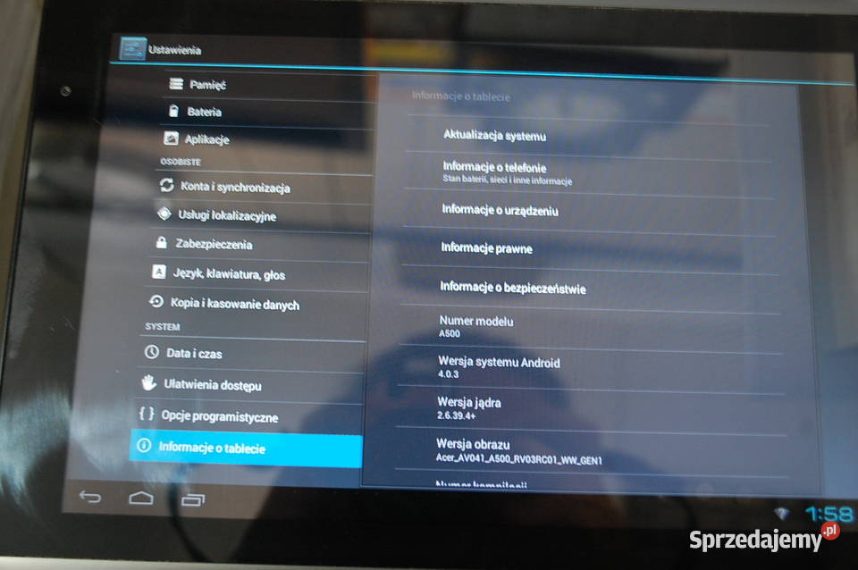 Tablet Acer A500 Iconia 101 Android 403 Dąbrowa Górnicza