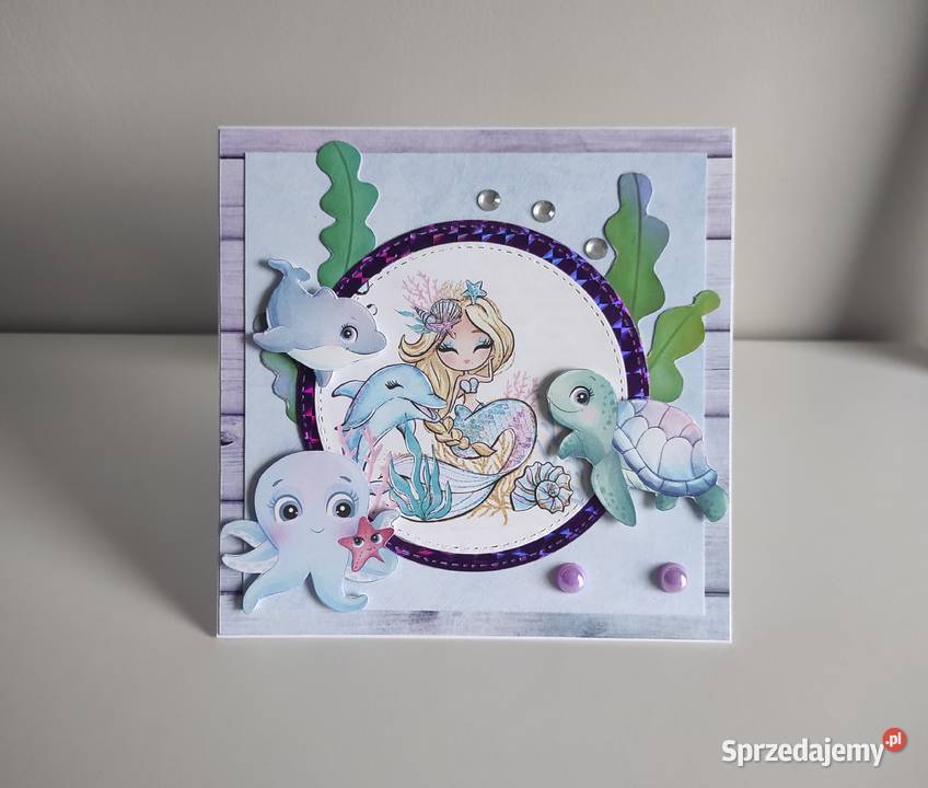 Kartka ręcznie robiona na urodziny z syrenką Łódź