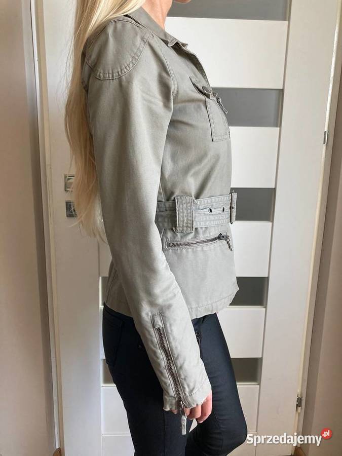 Jeansowa wiatrówka kurtka khaki Benetton unikat Nisko