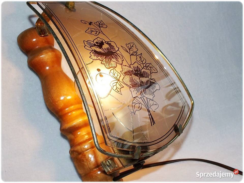 Stara Lampa ścienna Kinkiet drewniany z witrażem Żary