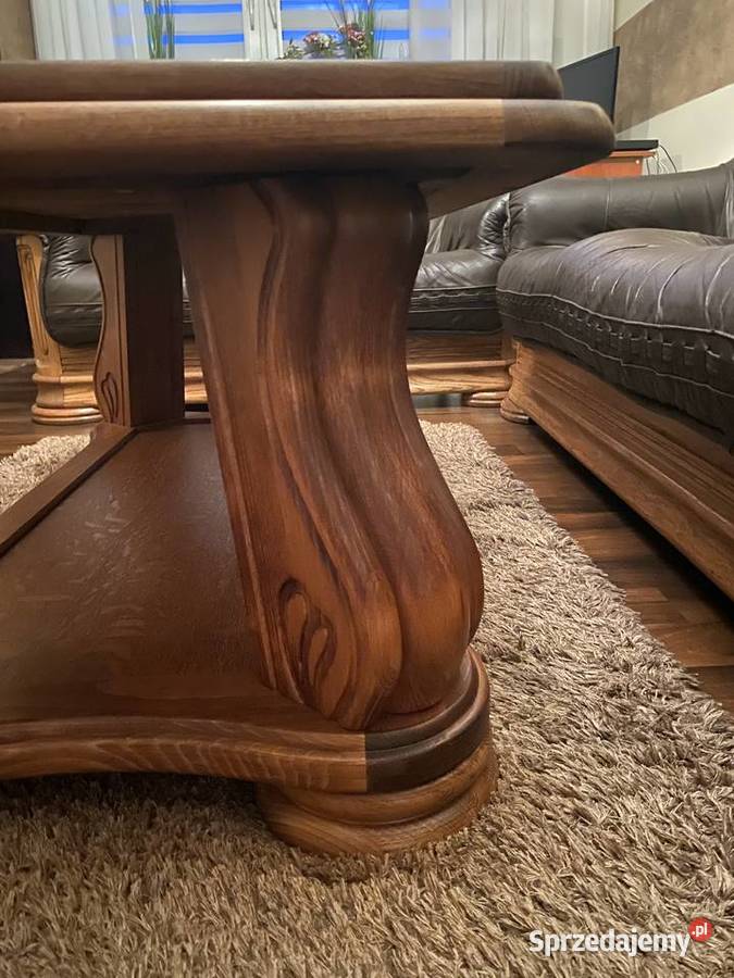 Wypoczynek skórzany z elementami drewna 32 nowa podkarpackie Dębica sprzedam