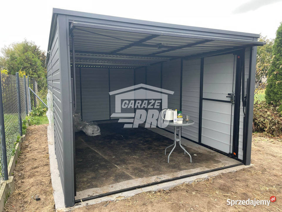 Garaż blaszany 3x5m Brama uchylna drzwi Antracyt