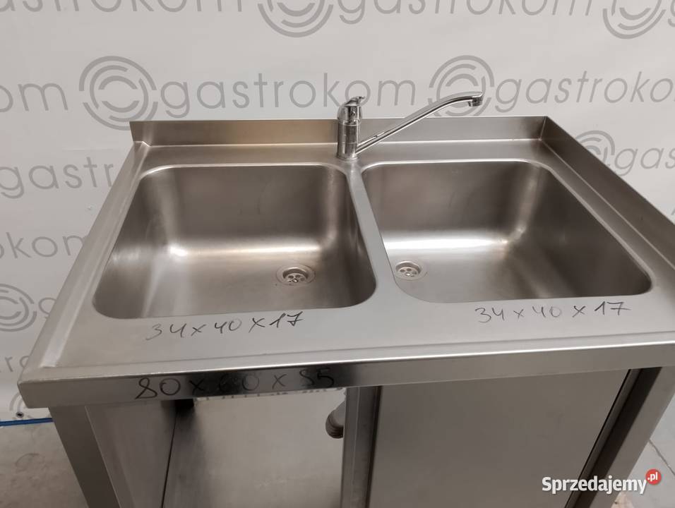 Stół z 2 zlewami drzwi przesuwne 80x60x85