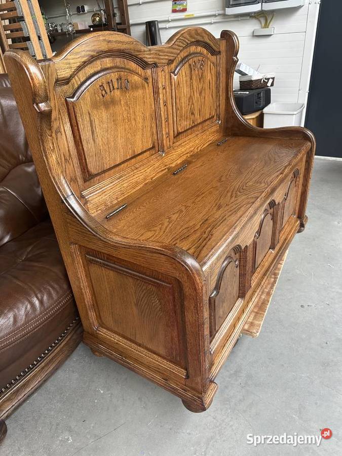 Masywna ciężka dębowa ławka skrzynia 120 wielkopolskie sprzedam