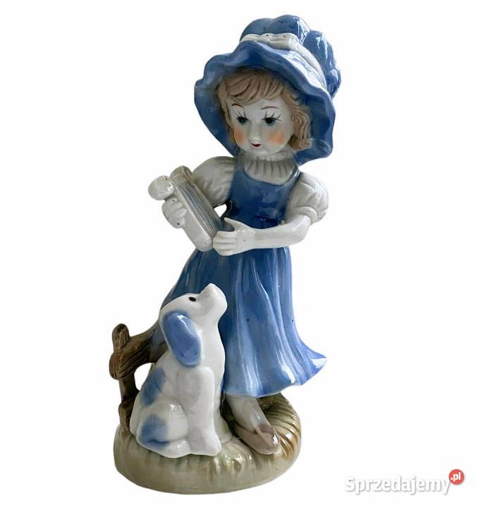 Figurka porcelanowa dziewczynka z harfą i psem Porcelana i szkło Warszawa