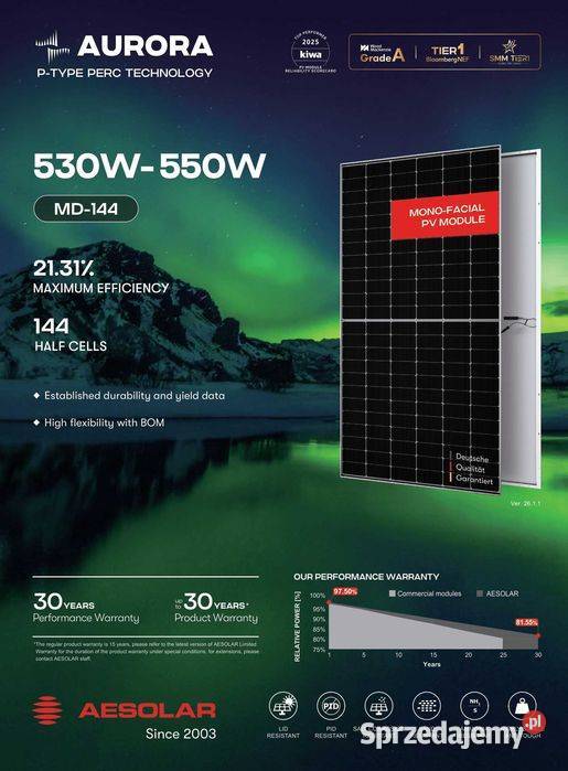 Paleta 36x Panel Fotowoltaiczny AESOLAR 550W małopolskie