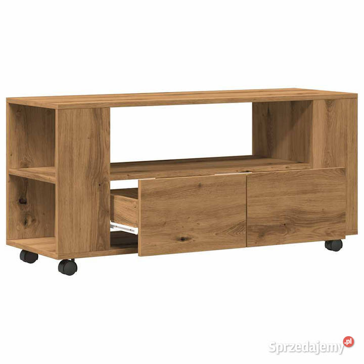 Szafka pod TV z kółkami dąb artisan materiał RTV Warszawa