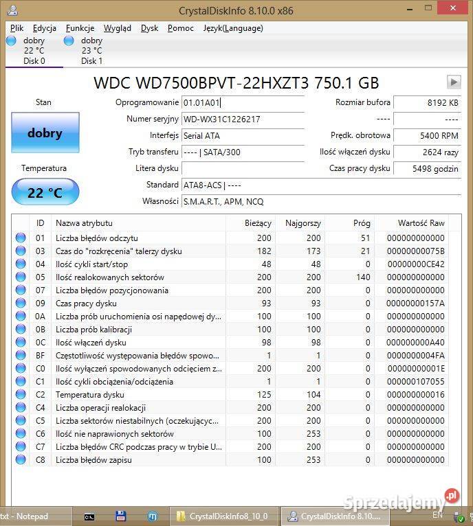 Dyski HDD HWD7500BPVT22HXZT3 750GB sprawne świętokrzyskie Włoszczowa