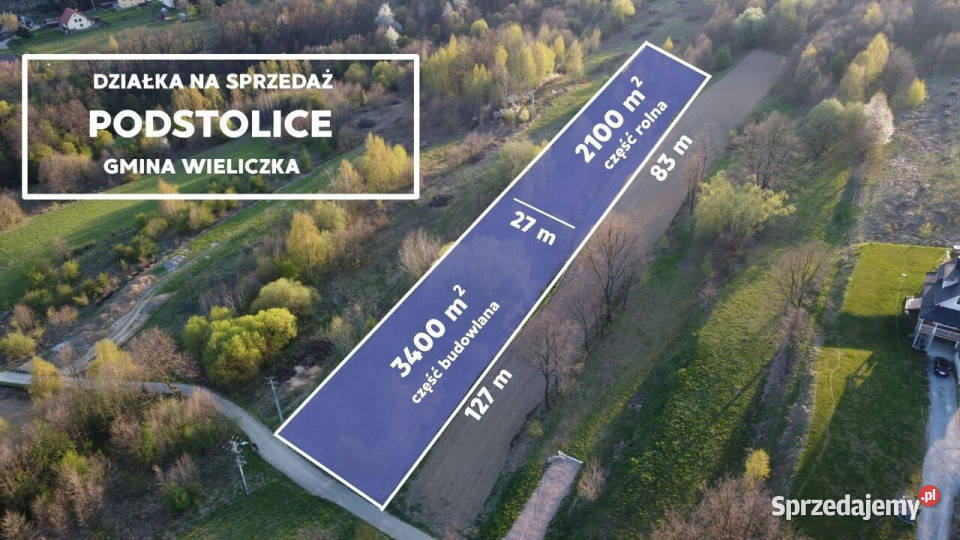 Działka 5500 m PODSTOLICE Gmina Wieliczka 108zł/m2