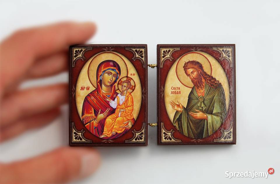 Ikona rozkładana rosyjska Jezus Maryja Józef wielokolorowy