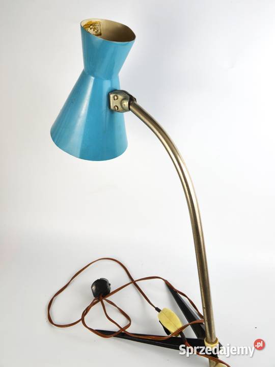 Metalowa niebieska lampa stołowa Węgry lata Pomiechówek