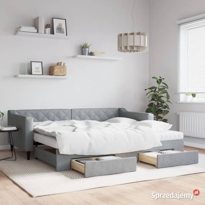 Sofa rozsuwana z szufladami jasnoszara tkanina Warszawa