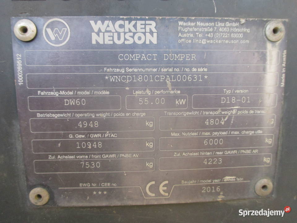 Wozidło kołowe Wacker Neuson DW60 6t Pleszew