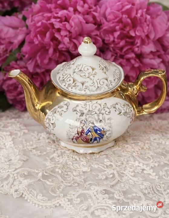 dzban porcelanowy vintage bogato zdobiony z Pabianice
