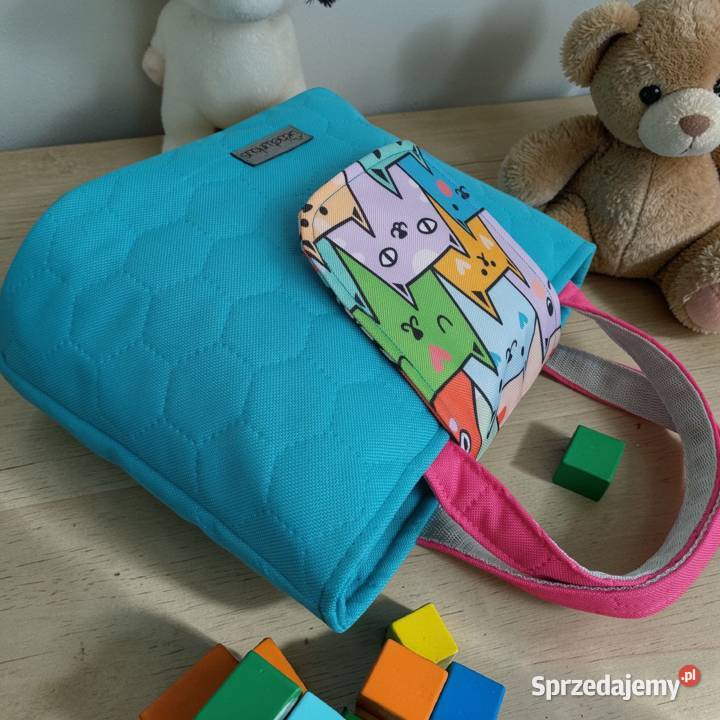 Niebieska Torebka Koszyk w KOTKI handmade 27cm