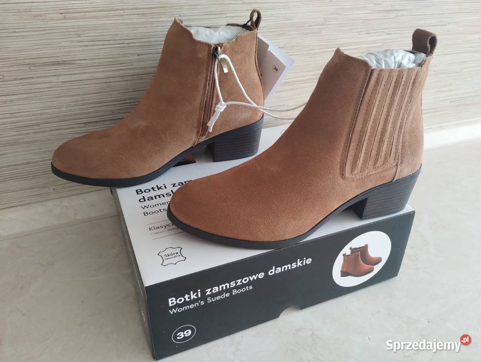 NOWE Buty damskie zamszowe botki JASNY BRĄŻ 39 Zabrze