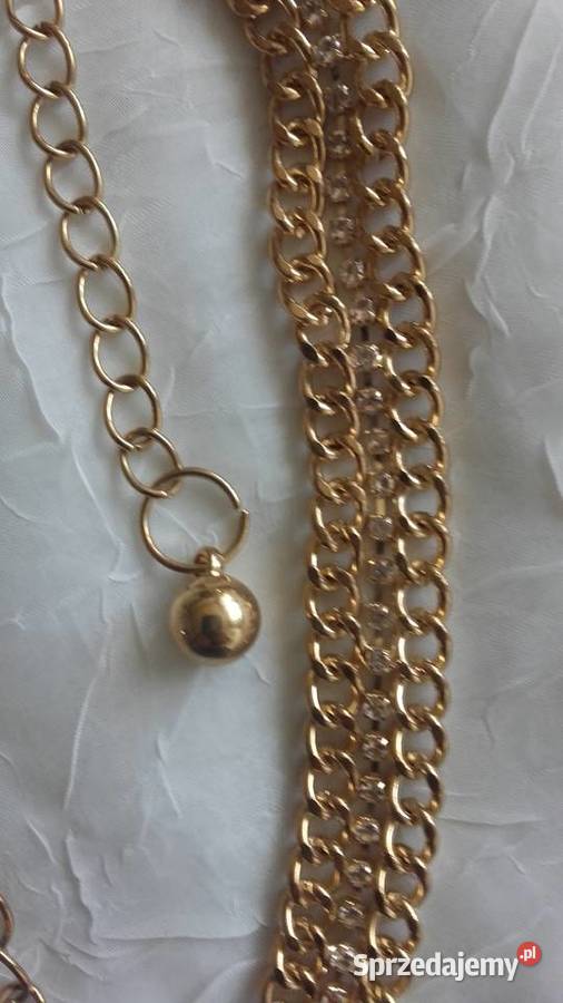 OKAZAŁY ZŁOCONY PODWÓJNY ŁAŃCUCH Z CYRKONIAMI Piła