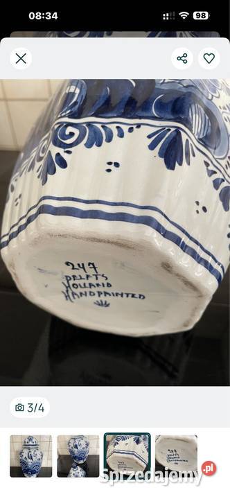 Wazon biało niebieski duży ręcznie malowany Konstancin-Jeziorna