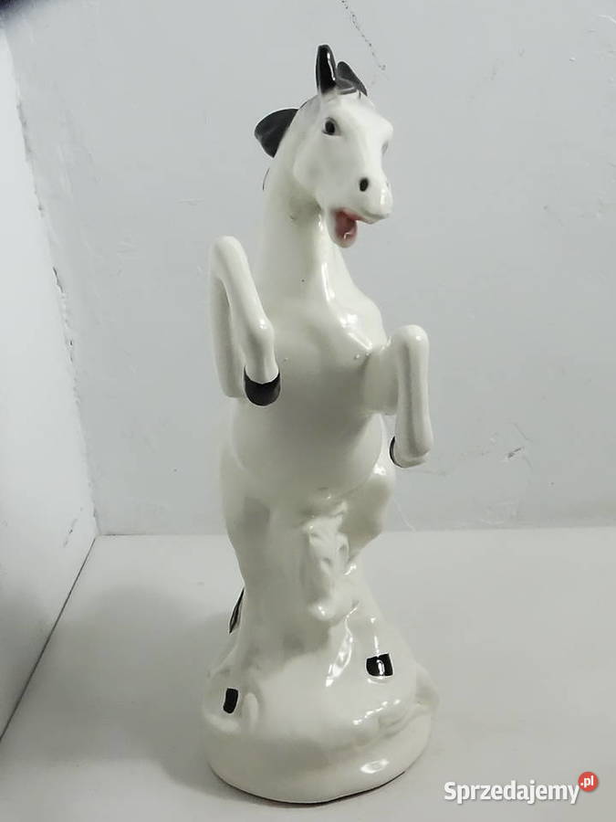 Duża ceramiczna figurka KOŃ stający dęba Vintage Biłgoraj
