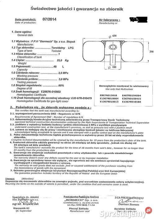 Zbiornik butla LPG Bormech 48l w koło zapasowe kujawsko-pomorskie Włocławek sprzedam