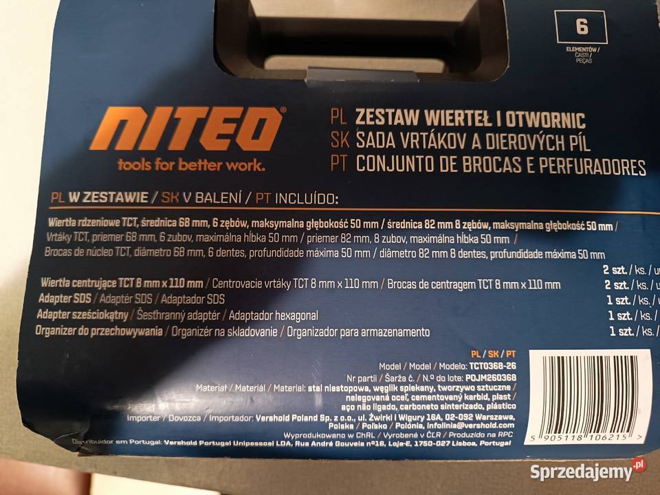 Zestaw wierteł i otwornic do betonu Niteo Otwornice opolskie Kędzierzyn-Koźle sprzedam