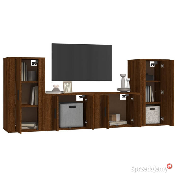 Zestaw 4 szafek TV brązowy dąb materiał Warszawa sprzedam