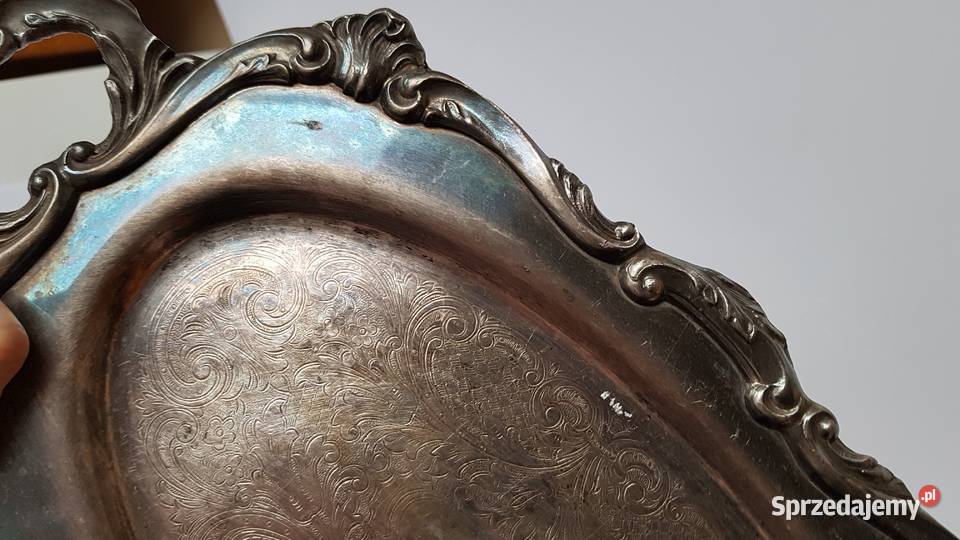 Stara metalowa sygnowana platerowana taca tacka śląskie Dąbrowa Górnicza