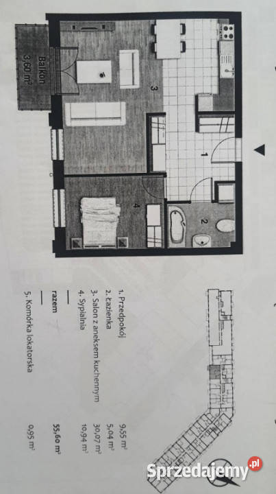3 pokoje Siechnice Jana Pawła komórka balkon
