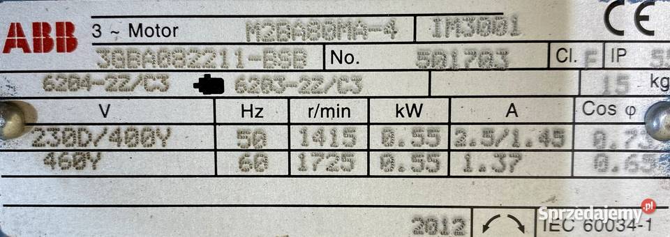 silnik elektryczny 055kW 1415obr 3fazowy ABB Pigża