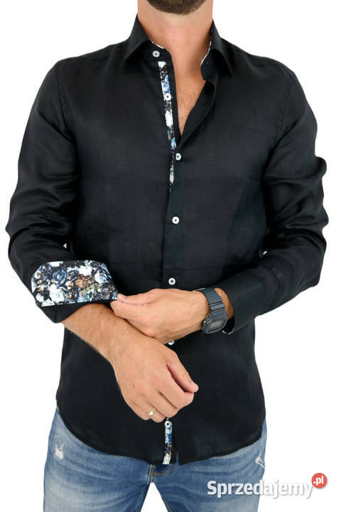GIOVANNI PERA Koszula Męska GPL9 Czarna LEN Rozmiar XXL Moda i Styl Ostrów Wielkopolski