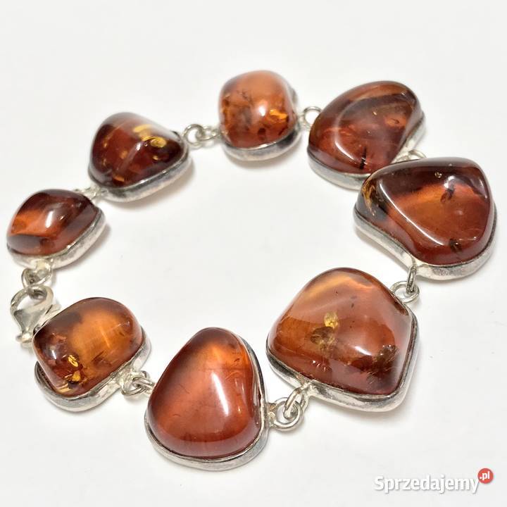 Srebrna BRANSOLETKA damska 925 z BURSZTYNAMI Warszawa sprzedam