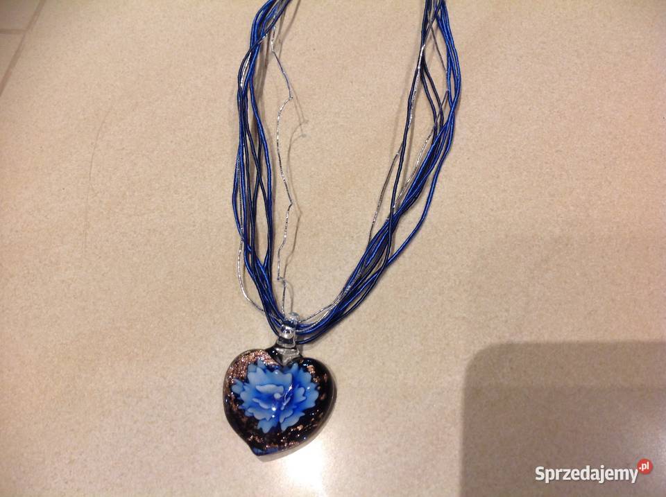 Naszyjnik Wisiorek Szklane Serce z Niebieskim Nowa Sól