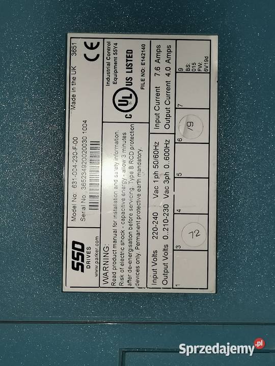 Parker SSD DRIVES Model631004230F00 Dragacz